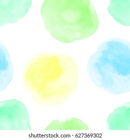 Seamless vector pattern with hand drawn watercolor circles. Naive background with spots. Vector seamless background.