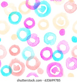 Seamless vector pattern with hand drawn watercolor circles. Vector seamless background.Naive background with spots.