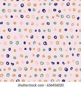 Seamless vector pattern with hand drawn ink polka dots for fabric, cards, invitations, wrapping paper, stationery and web backgrounds