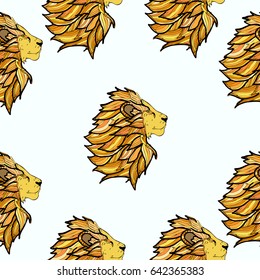 Seamless vector pattern with hand drawn lions in doodle style