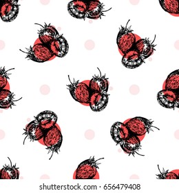 Seamless vector pattern of hand drawn sketch style strawberry.