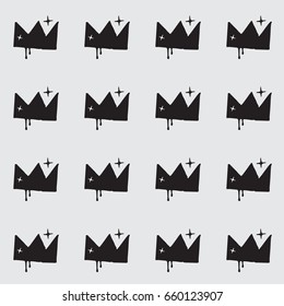 Seamless vector pattern with hand drawn shiny crown illustration. Decorative texture or background for greeting cards, party invitations, posters, prints, textile, fabric, packaging, wrapping paper.