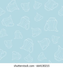 Seamless vector pattern with hand drawn milk jug white line art on blue background