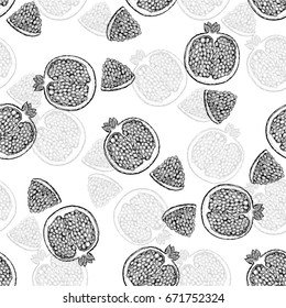 Seamless vector pattern of hand drawn sketch style pomegranate.