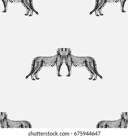 Seamless vector pattern of hand drawn sketch style cheetah.