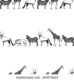 Seamless vector pattern of hand drawn sketch style African animals.