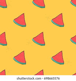 Seamless vector pattern with hand drawn style watermelon slices