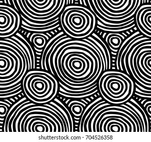 Seamless vector pattern with hand drawn circles arranged in regular order. Modern geometric design for print or textile.