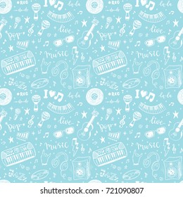 Seamless vector pattern with hand drawn music instruments