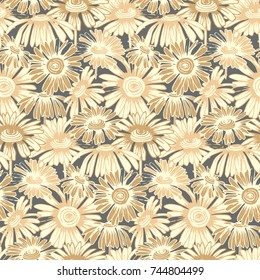 Seamless vector pattern with hand drawn daisy flowers. Design for covers, textile, packaging