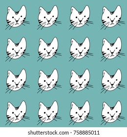 Seamless Vector Pattern with hand drawn cartoon style cats. Can be used as wallpaper, background, wrapping paper, surface design etc.   