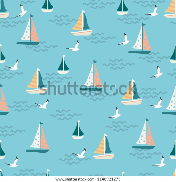 Seamless Vector Pattern Hand Drawn Sailing Stock Vector Royalty Free