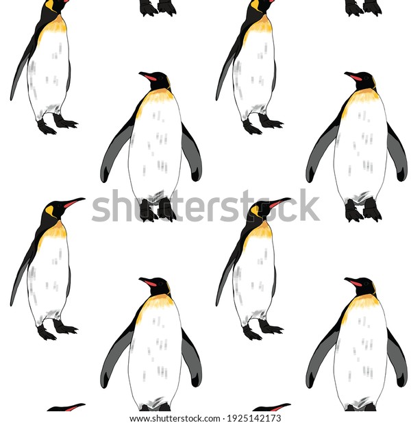 Seamless\
vector pattern with hand drawn Emperor\
penguins