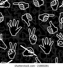 Seamless vector pattern with hand gestures and arrow signs