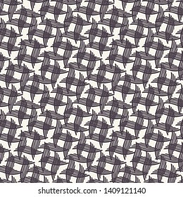 Seamless vector pattern. Hand linocut criss cross grid. Repeating geo tile background. Monochrome surface design textile swatch, modern geo black white wallpaper. Overlay woven cloth all over print