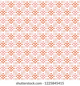 Seamless vector pattern of hand made, artistic, with red and pink hearts on a white background. Gentle Illustration on Valentine's Day. Beautiful tile, wrapper, cover, textile, postcard, wallpaper des