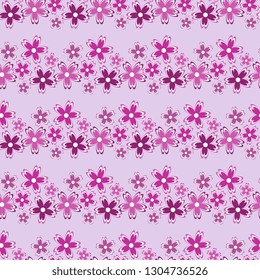 Seamless vector pattern of hand made, artistic white-violet flowers on light purple background. Floral and vivid illustration. Beautiful tile, wrapper, cover, textile, postcard, wallpaper design.
