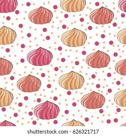 Seamless vector pattern. Hand made marshmallows on the colored dotted background.