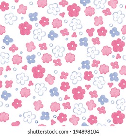 Seamless vector pattern with hand painted watercolor flowers. Isolated on white aquarel background