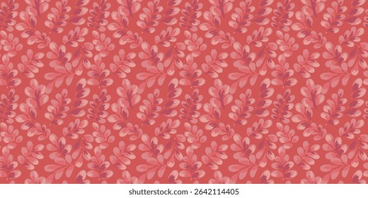 Seamless vector pattern with hand painted watercolor leaves in muted orange tones on a terracotta background. Organic botanical style makes it ideal for textiles, wallpapers, packaging, modern design