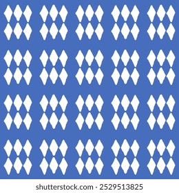 A seamless vector pattern of hand-drawn blue diamonds arranged in a grid. Isolated on a white background, suitable for home decor or wallpaper designs.