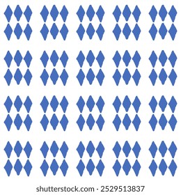 A seamless vector pattern of hand-drawn blue diamonds arranged in a grid. Isolated on a white background, suitable for home decor or wallpaper designs.