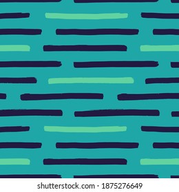 Seamless vector pattern. Hand-drawn brush stripe print. Elegant print. Summer, pool and beach colors. Green, blue and dark blue. Editable and repeatable illustration. Easy to recolor