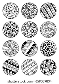 Seamless vector pattern with hand-drawn circles texture. Abstract black circles on white background. Monochrome creative illustration.