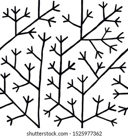 Seamless vector pattern of hand-drawn cute minimalistic branches