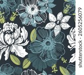 . Seamless vector pattern with hand-drawn flowers.