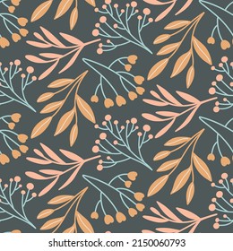 Seamless vector pattern with hand-drawn flowers on a gray background. Design for wallpaper, textile, wrapping paper. Stylish design.