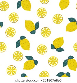 A seamless vector pattern of hand-drawn lemons, isolated on a white background. Perfect for fabric, packaging, and fresh summer-themed designs.