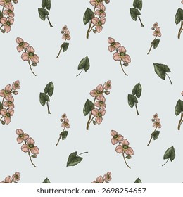 Um padrão de vetor sem costura com flor de lótus rosa desenhada à mão e fundo pastel. Este design artístico é perfeito para têxteis, papelaria, papel de parede e outros projetos criativos