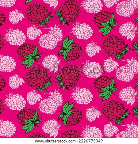 Seamless vector pattern of hand-drawn raspberry doodles on a pink background. For labels, paper, textiles, Wallpaper.