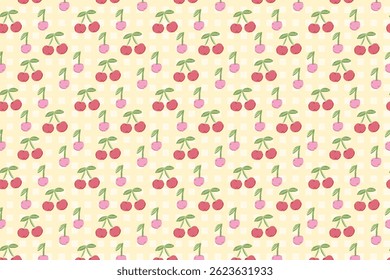 Seamless vector pattern with hand-drawn red cherries – summer fruit background for fabric, wallpaper, and digital projects