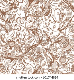 Seamless vector pattern of hand-drawn vegetable motifs in a graphic style. Suitable as book end, packaging paper, textiles.