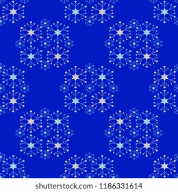 Seamless vector pattern from a handmade, artistic, light gray and blue snowflakes on a blue background. Gentle Illustration of the New Year. Beautiful tile, wrap, cover, textiles, postcard, wallpaper 