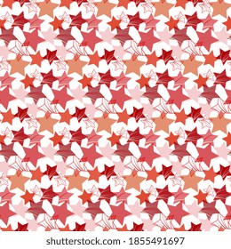 Seamless vector pattern from handmade, artistic with asterisks of various red shades on a white background. Festive illustration for hoop, surface, packaging, postcard.
