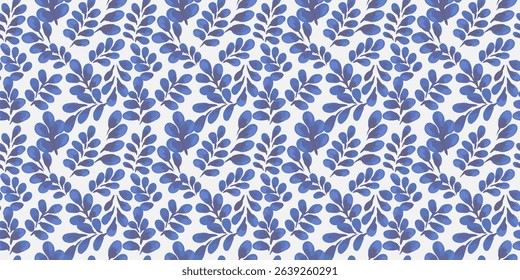 seamless vector pattern with hand-painted watercolor leaves in vibrant blue tones on a light background. Organic botanical style makes it ideal for textiles, wallpapers, packaging, modern design