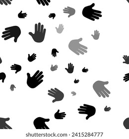 Seamless vector pattern with hands, creating a creative monochrome background with rotated elements. Vector illustration on white background