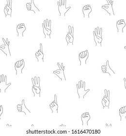 Seamless vector pattern with hands isolated on white background