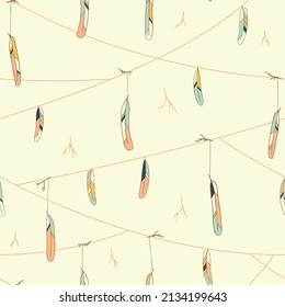 Seamless Vector Pattern Hanging Feathers Hand-drawn