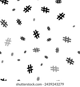 Seamless vector pattern with hash symbols, creating a creative monochrome background with rotated elements. Vector illustration on white background