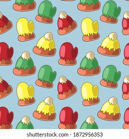 Seamless vector pattern with hat and mitten