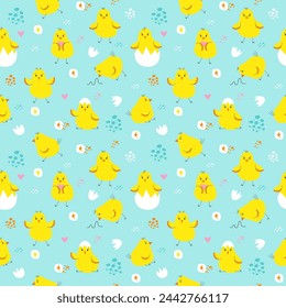 Seamless vector pattern with hatched little cute chickens. Print for children textiles, packaging, fabric, wallpaper.
