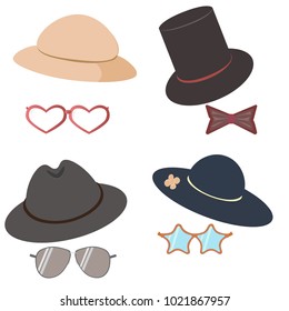 Seamless vector pattern. Hats and glasses on the white background