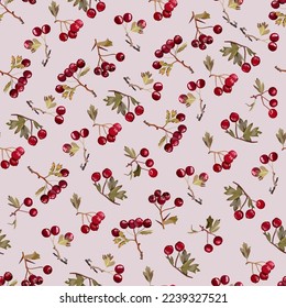 Seamless vector pattern with hawthorn branches. Perfect for scrapbooking, greeting card, party invitation, for printing on fabric, textile, wrapping paper, decorative wallpaper.