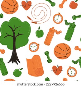 Seamless vector pattern. Healthy lifestyle concept.