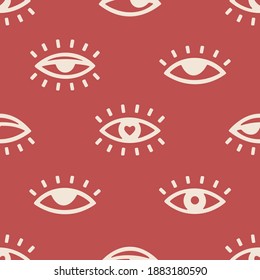 Seamless vector pattern with heart in eye. Romantic vintage background for Valentine’s Day and holidays. Love and romance symbol. Vintage background for print, wrapping paper and fabric