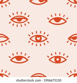 Seamless vector pattern with heart in eye. Romantic vintage background for Valentine’s Day and holidays. Love and romance symbol. Vintage background for print, wrapping paper and fabric